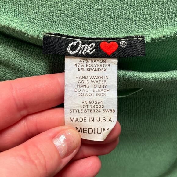 VTG ONE HEART Green Y2K Preppy Boat Neck Bow Coquette 90s Knit Sweater Sz Small - Picture 4 of 5